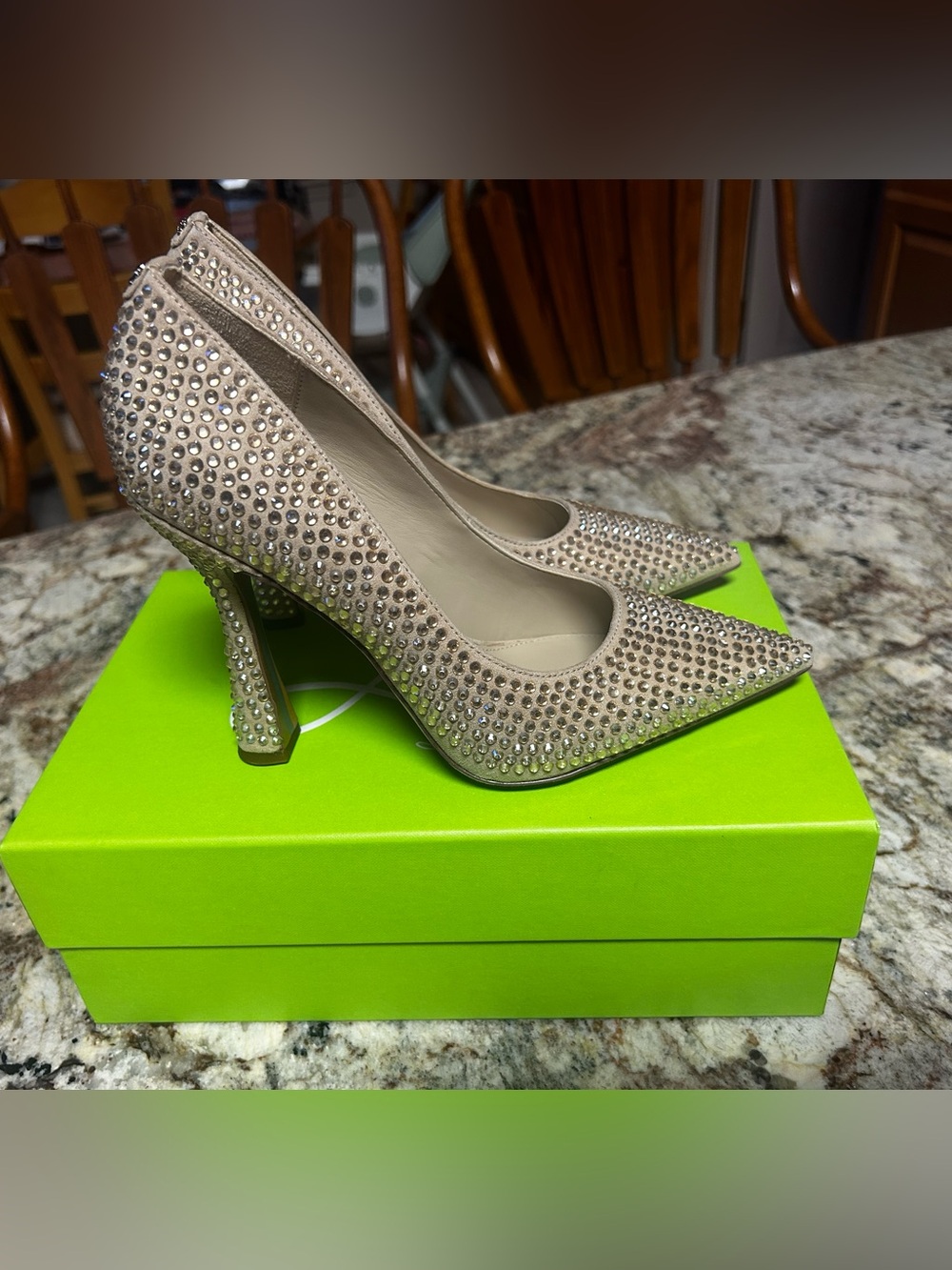 NIB Sam Edelman AntoniaGlitz Womens 7 Crystal-Embellished Nude Pointed-Toe Pumps